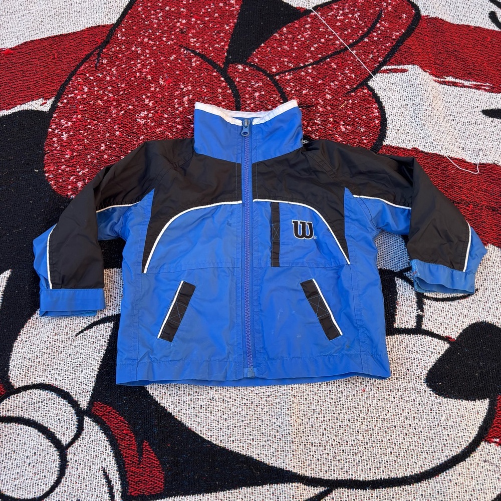 VINTAGE WILSON BLUE BLACK WINDBREAKER JACKET BOYS SIZE 18 MONTHS